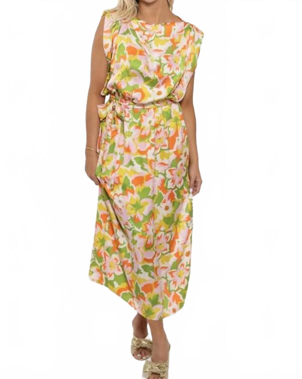 NEW KARLIE women's abstract floral satin drape maxi dress in orange